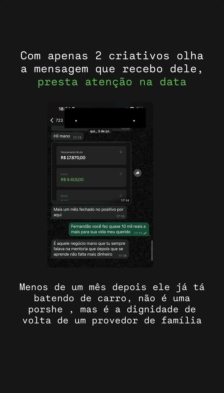 Print de conversa no WhatsApp com depoimento de mentorado