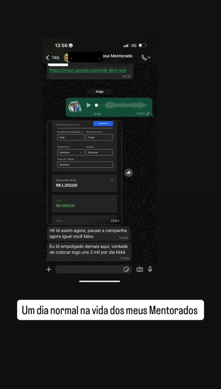 Print de conversa no WhatsApp com depoimento de mentorado